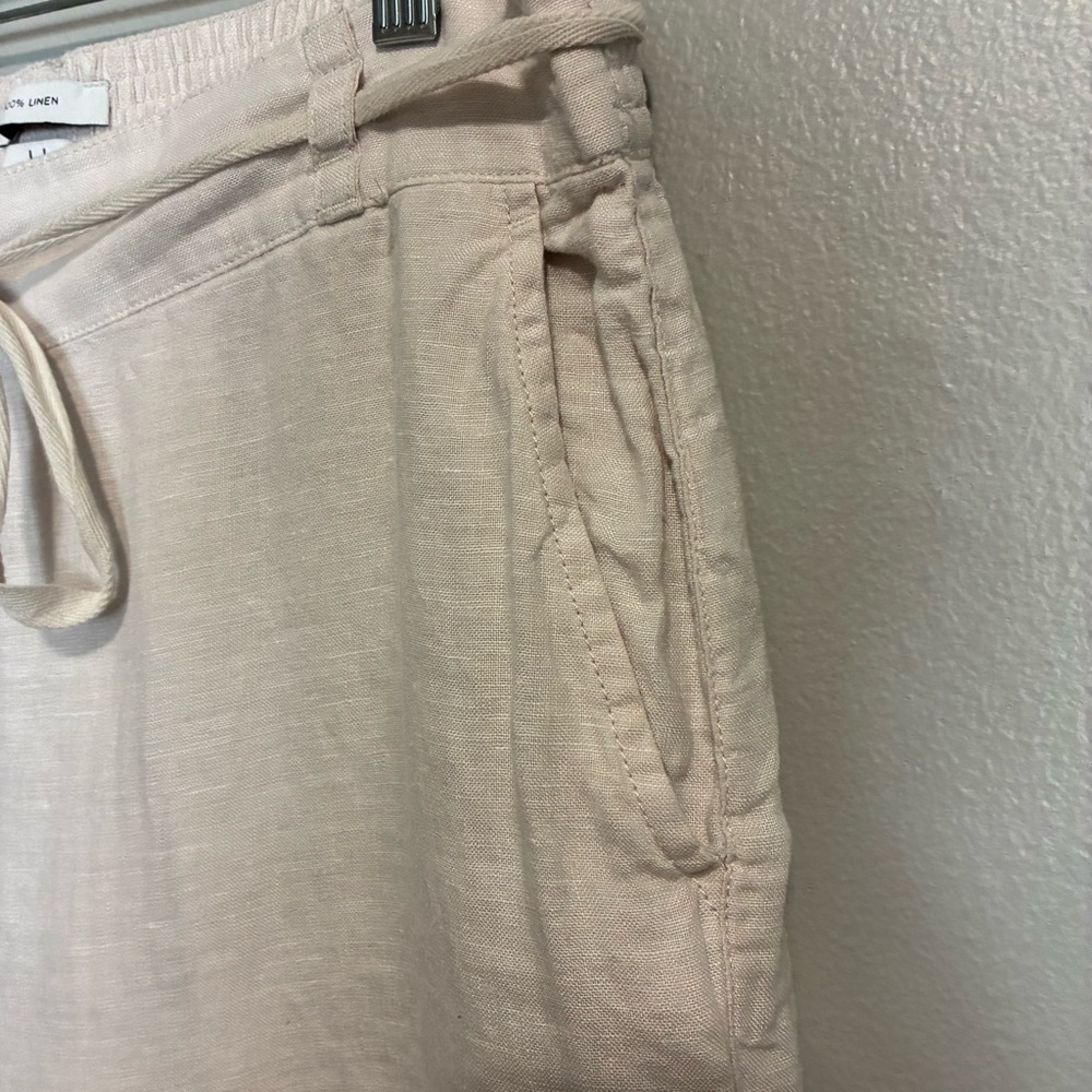 Halston Heritage Cream Linen Wide Leg Pants Drawstring Size L - Picture 2 of 7